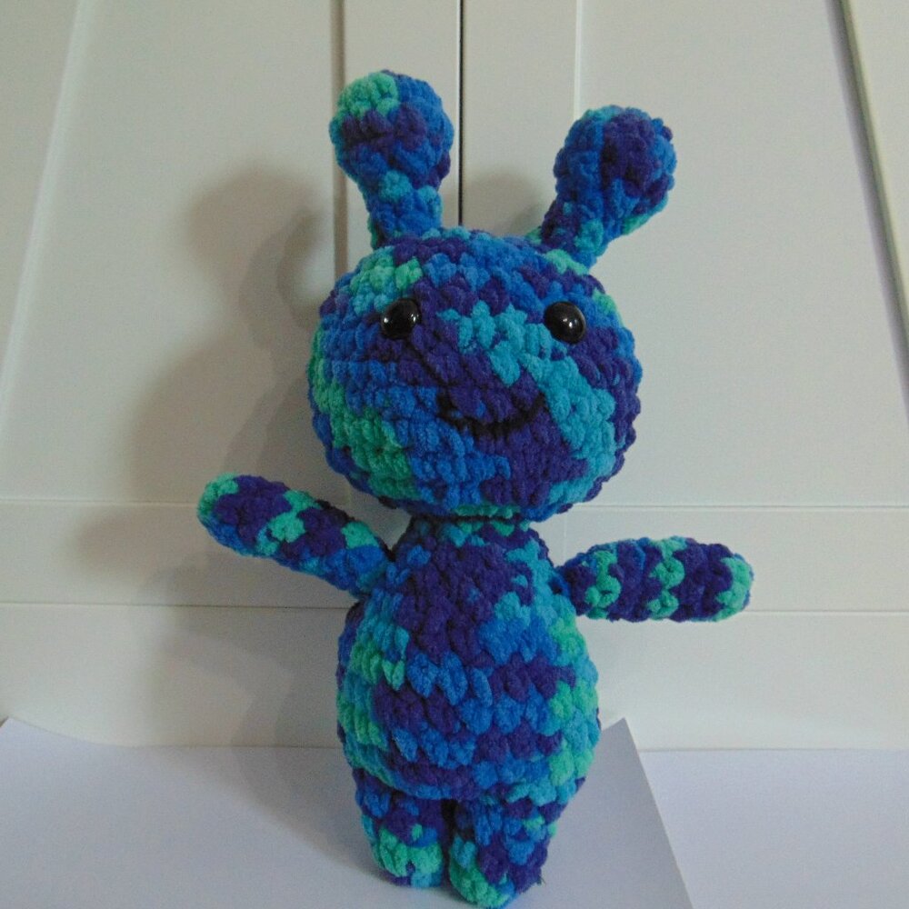 Crocheted Soft Multi- Colored Blue Alien